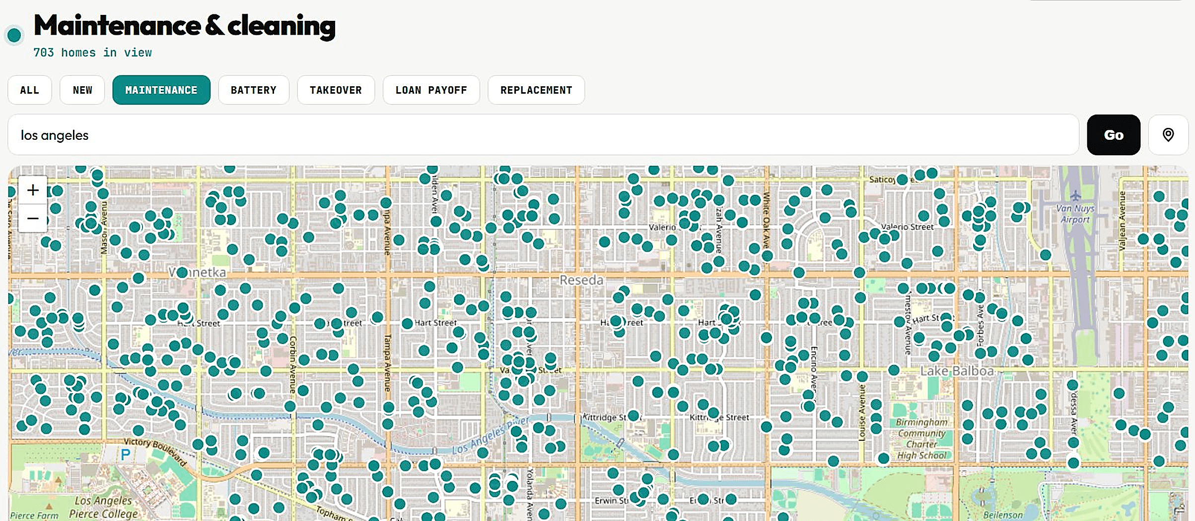 SolarLead showing a rep exactly where to sell in Los Angeles, with cited streets