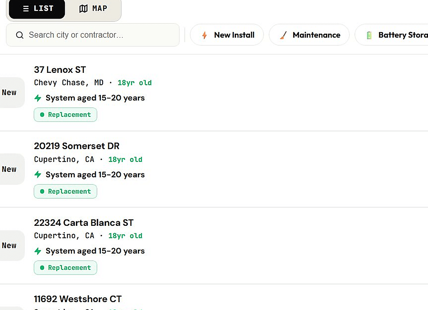 SolarLead permit feed listing fresh permits with lifecycle tags